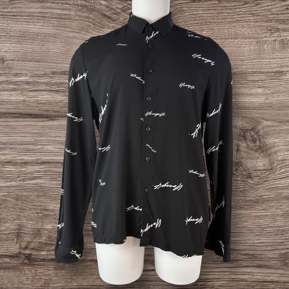 Youngla Shirt Mens Large Black Button Up Viscose Lightweight Long Sleeve (198) - Picture 1 of 10